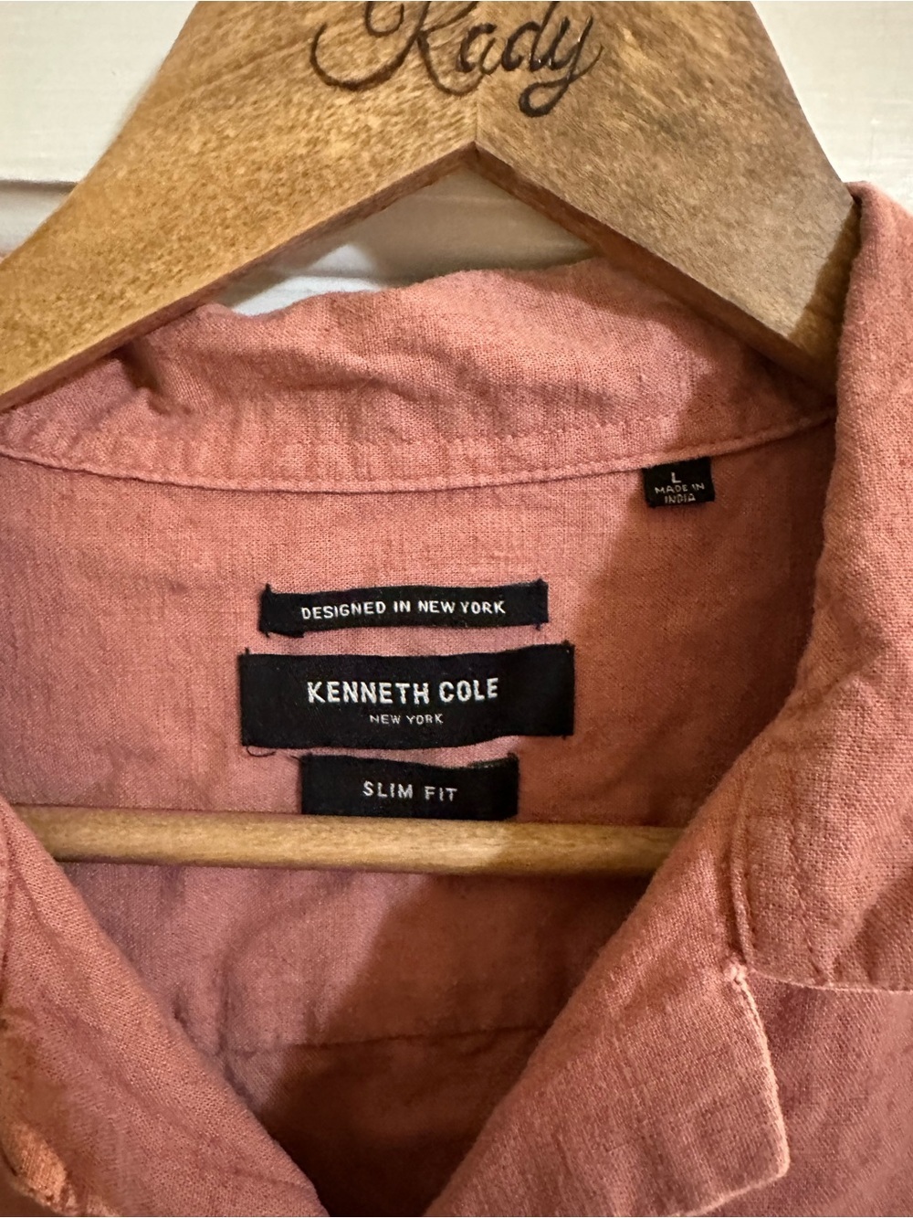 Kenneth Cole Men’s Pink Slim Fit Short Sleeve Button-Up Shirt Large Linen - Picture 2 of 4